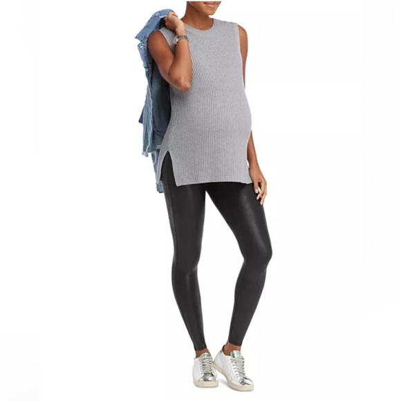 SPANX Mama Maternity Faux Leather Leggings Very Black - Picture 3 of 9